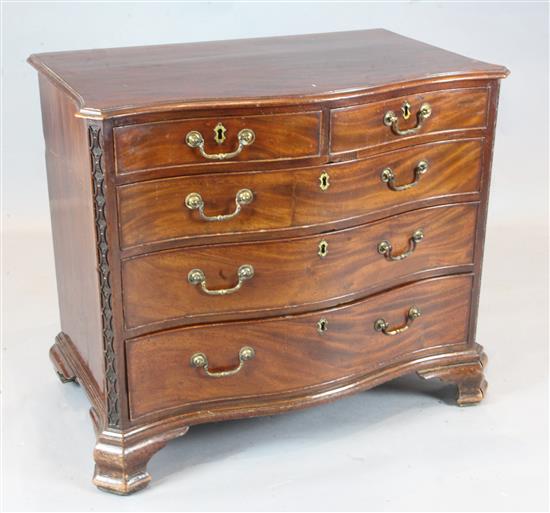 A George III serpentine mahogany chest, W.3ft 1in. D.1ft 9in. H.2ft 7in.